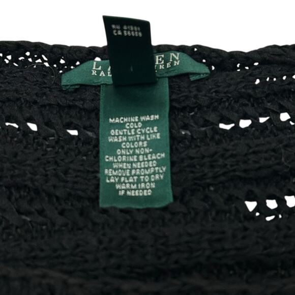 Lauren Ralph Lauren Asymmetrical Black Crochet Knit Tassel Fringe Poncho Shawl - Picture 10 of 10